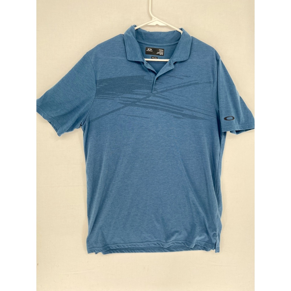 Oakley Hydrolix Polo Shirt Mens Large Blue Short Sleeve Graphic Regular Fit L